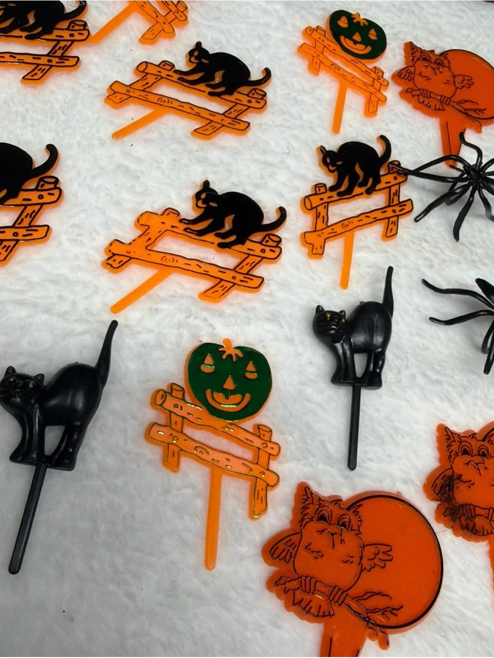 Vtg cupcake toppers Halloween Cat & Pumpkin Cupcake Picks - Orange & Black